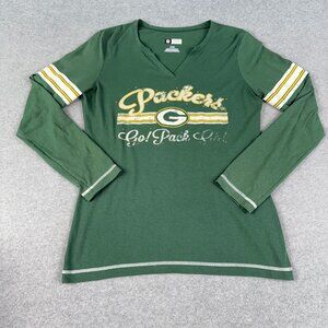 NFL Team Apparel Women’s L Green “Packers – Go! Pack Go!” Long Sleeve V‑Neck Tee